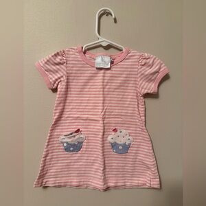 Little English Pink Striped Dress with Cupcake Design